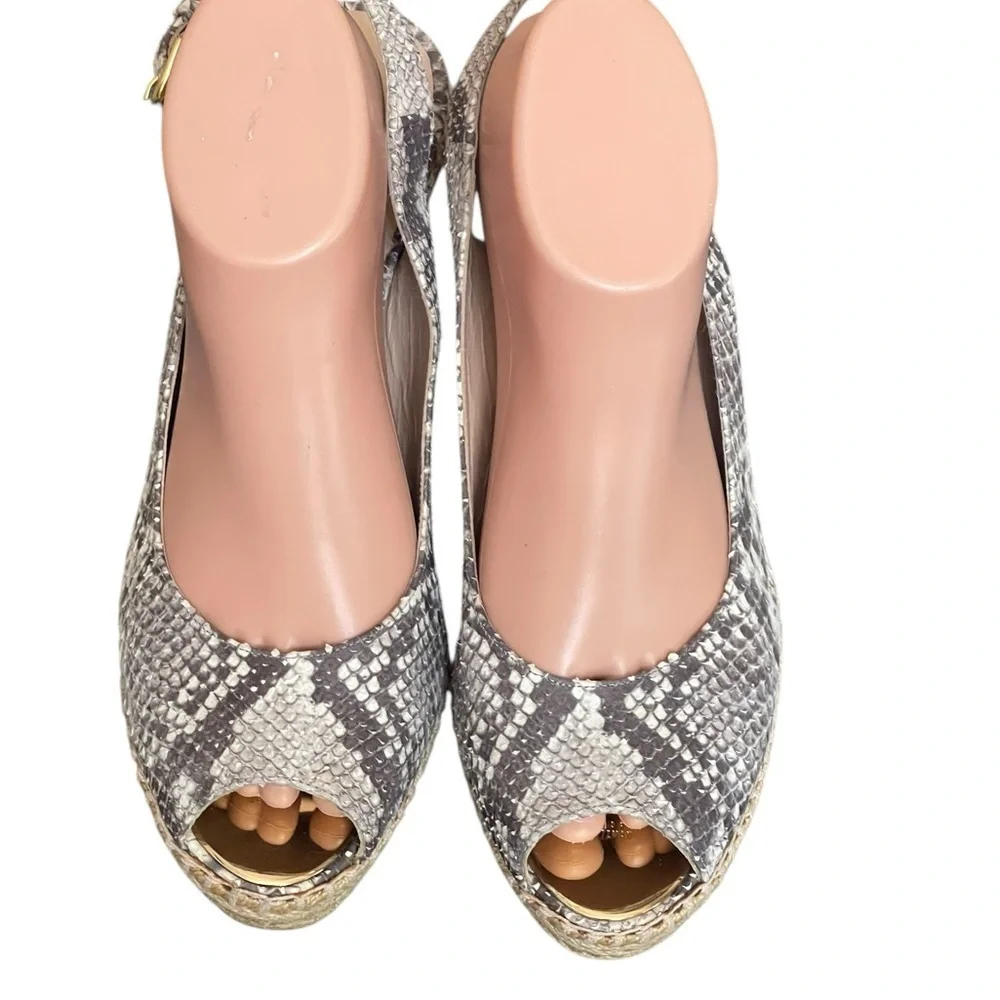 Stuart weitzman Beige Snakeskin Embossed Leather Espadrille Wedge Slingback 9.5M